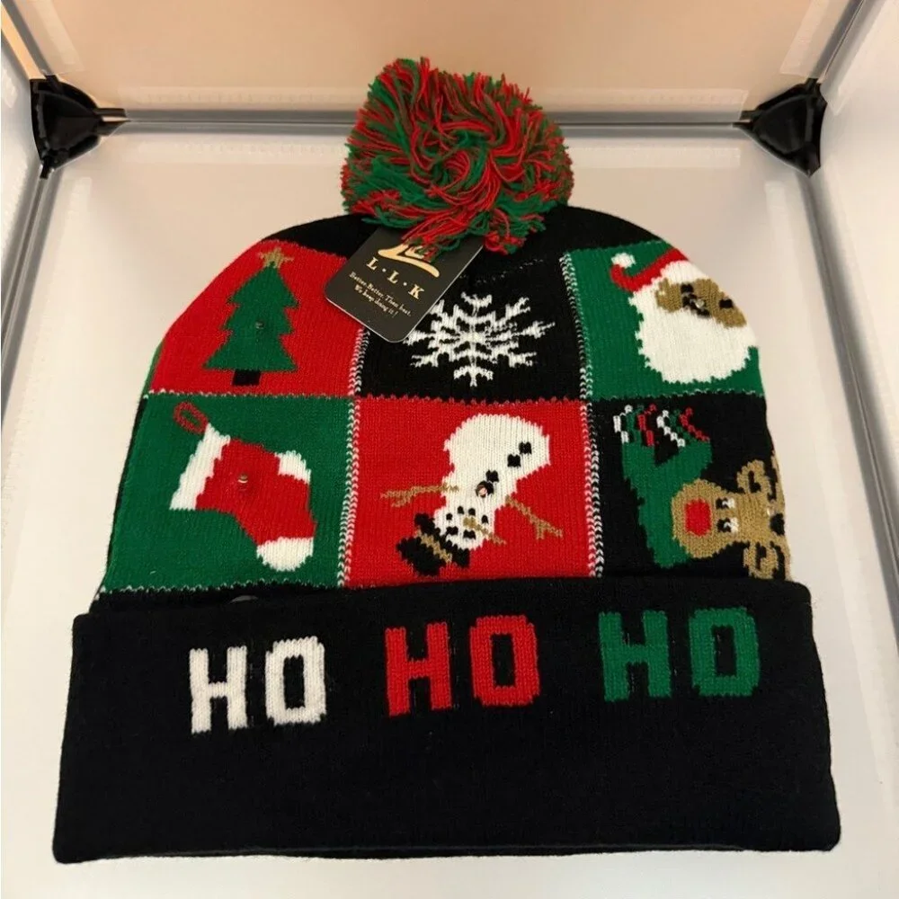 Christmas Festive Adults & Kids Light Up Pom-Pom Beanie One Size